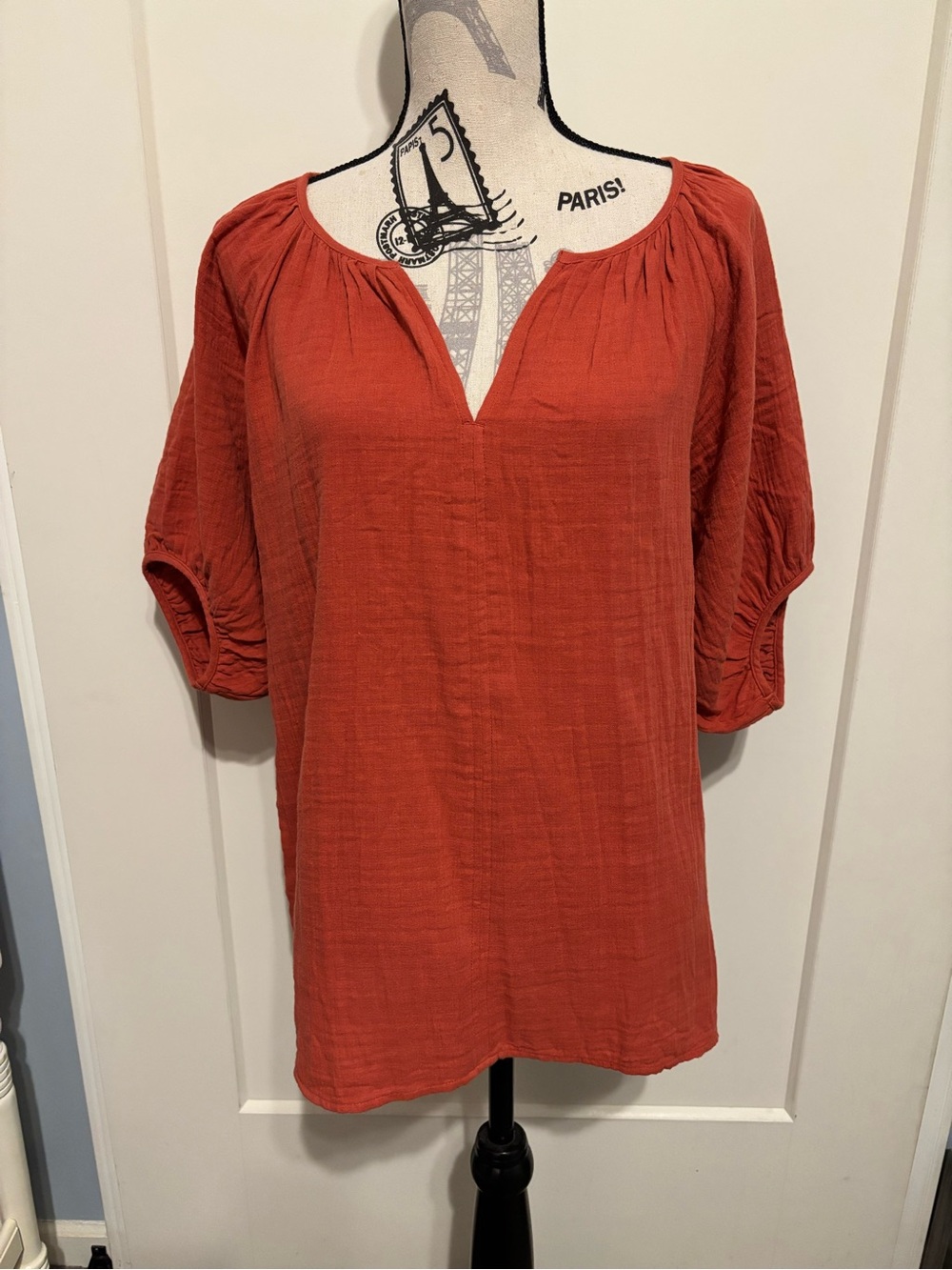 🍃SALE🍃LOFT Women's Rust Split-Neck Peasant Top